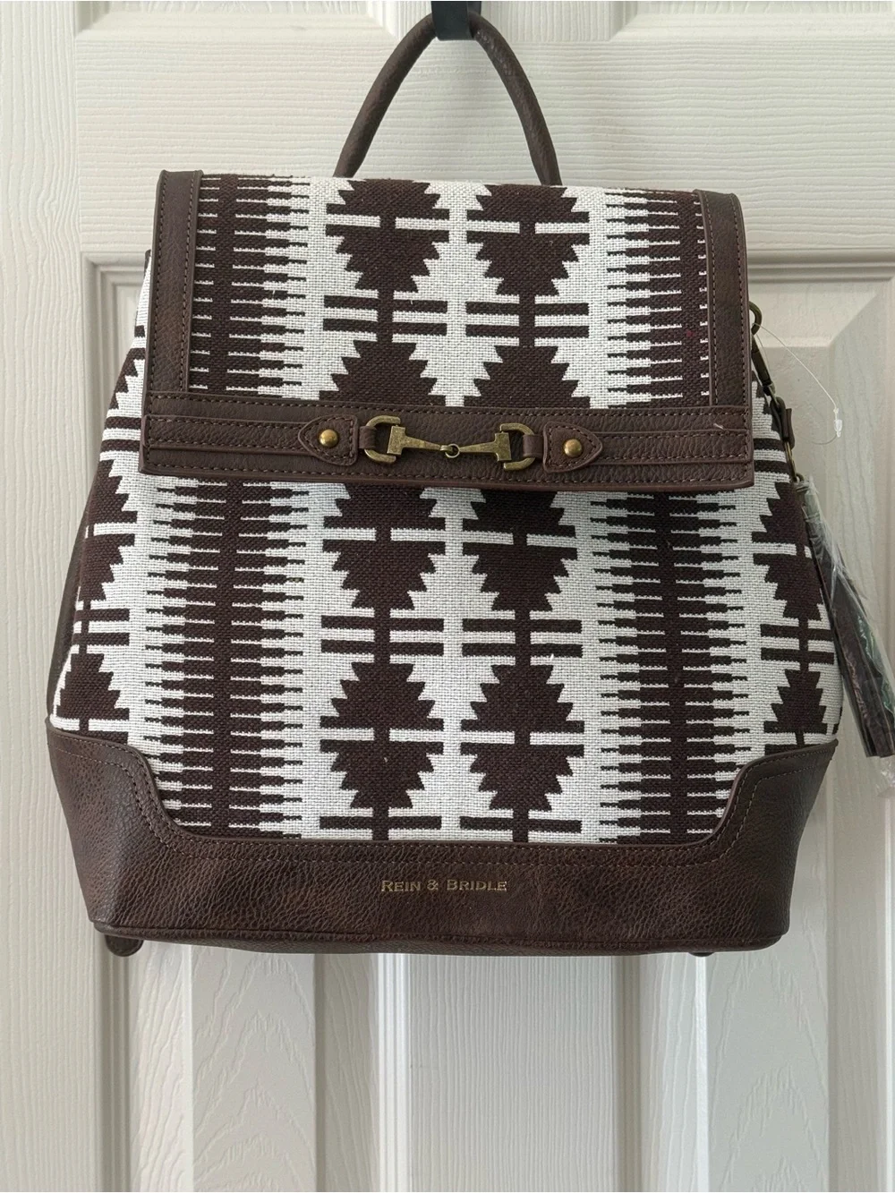 NWT Rein & Bridle Western Aztec Backpack Tote Brown White Southwest Bag